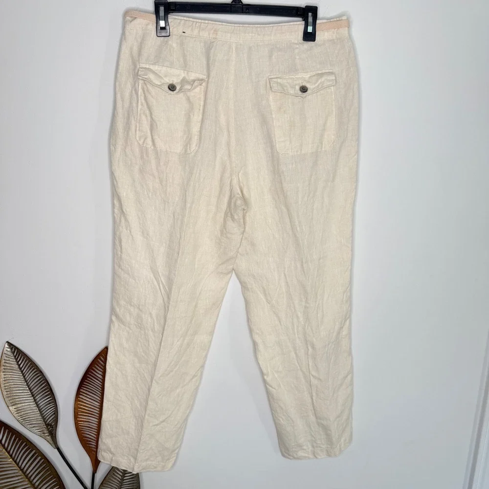 Tasso Elba Mens Linen Drawstring Pants Beige Oatmeal Casual Beach Trousers 34/30